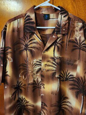 Men's XL FC Brown Palm Tree Hawaiian Short Sleeve Button Down Shirt